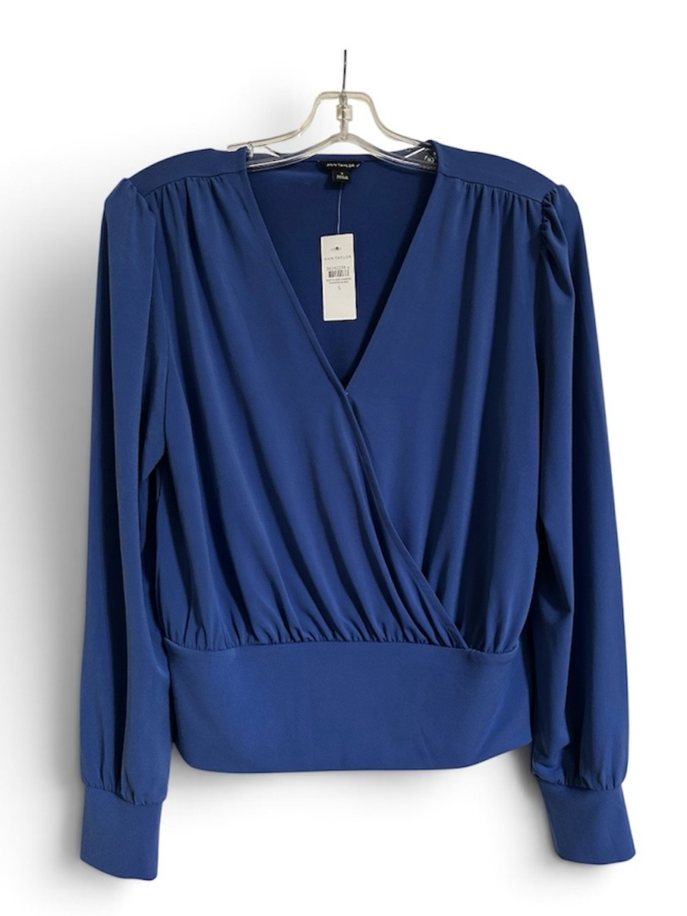 NWT Ann Taylor Cobalt Blue Surplice Wrap Top Long-Sleeve Blouse small